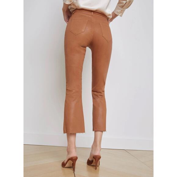 L’Agence Kendra High Rise Cropped Flare Jean Java Coated Cognac Brown 28 - Picture 3 of 11